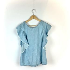 Express Light Blue Ruffle Sleeve Blouse